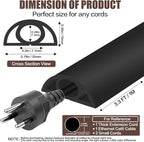 Floor Cord Cover Self Adhesive Cord Hider,3.3FT Cable Management, Extension Strip Protector for Wires, Prevent Cable Trips for Offices, Gyms, Exhibitions Cavity:0.3"(W) x 0.28"(H) Black