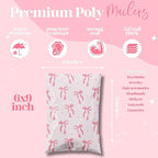 6x9 Designer Poly Mailer 100 Pack Heavy Duty Waterproof Self Seal Shipping Bags for Small Business Large Mailing Envelopes Bulk Tear Resistant Cute Packaging Pink Bows Coquette