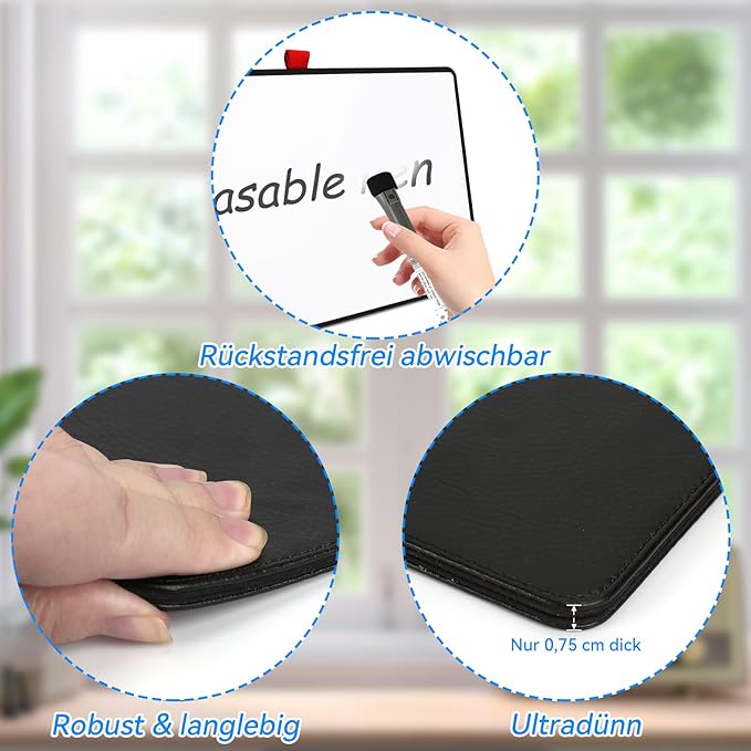 Double-Sided White Board 12x9 inch - Ultra-Thin 0.3" Portable Dry Erase Board with 3 Markers & Anti-Ghosting Surface | Magnetic-Ready | Foldable for Office (Double-A4 Red)