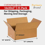 Partners Brand 14x10x5 Corrugated Cardboard Boxes, 14"L x 10"W x 5"H, Pack of 25 | Shipping, Packaging, Moving, Storage Box for Business, Strong Wholesale Bulk Boxes 14x10x5 14105
