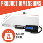 Houseables Shipping Scale, Platform Scale, Industrial, Heavy Duty, 1100 LB, Weight Machine for Luggage, Packages, Postal, Floor, Commercial, Package, Business, Weighing, Large Platform, Digital, 22x18