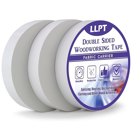 LLPT Double Sided Woodworking Tape 1" x 90Ft Each 3 Pack Double Face Turner Woodworker Adhesive Tape Removable Residue Free for Wood Template (WT1090W3)