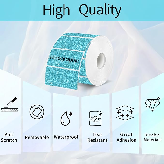 3x2 Inch Holographic Thermal Labels, Glitter Blue Thermal Sticker Labels, Waterproof Thermal Printer Stickers for Price, Barcode, Name, Custom Logo Design, 200 Pcs/Roll
