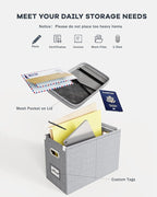 Oterri File Organizer Box with Lid, Hanging Filing File Box with Mesh Pocket, Document Organizer Box for Letter Files, Portable Storage Box with Smooth Sliding Rail for Office&Home(1 PCS, Grey)