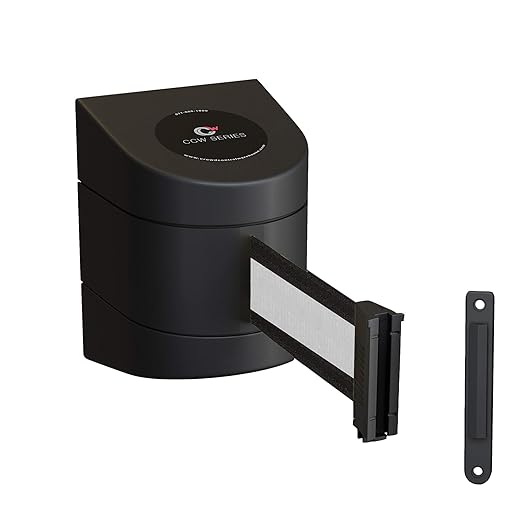 Crowd Control Warehouse - CCW Series WMB-220 Fixed Wall Mount Retractable Belt Barrier - 15 Foot, Black White Horizontal Stripe Belt with Black ABS Case