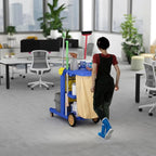 Nisorpa Commercial Janitorial Cart, 3-Shelf Housekeeping Cart, High Capacity Cleaning Cart, Utility Clean Trolley with Wheels and 25 Gallon Vinyl Bag 44.5", for Business/School/Office Cleaning