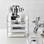 Gagee 4 Pack Paper Organizer for Desk,Clear Stackable Paper Sray Holder, Office Desk Organizer for Notes, Pens, File, Document