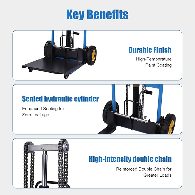 Hydraulic Material Lift Pallet Truck, Pallet Jack Table Cart with Swivel Casters and Cover, 450 Lbs Manual Forklift Material Stacker for Construction Warehousing and DIY Projects