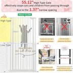 Lumizone Extra Tall Cat Gate 55.12" High Pressure Mounted Extra Wide 2025 New (17 Sizes) 1.37" Gap No Drilling Auto-Close One-Handed Operation Tall Pet Gate for Dogs(White, 55.12" H x 80.12"-84.44" W)