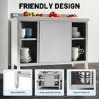 Hally Stainless Steel Cabinet, 24" x 48" NSF Commercial Heavy Duty Prep Workbench with Backsplash and Two Sliding Doors, Large Storage Cabinet, Metal Table for Kitchen, Restaurant, Garage