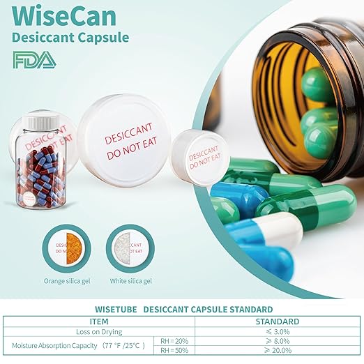 2 Gram 110 Packs Silica Gel Desiccant Canister,Orange to White Indicating Desiccants Capsules, Moisture Absorbers for Food Storage, Food Grade Desiccant Dehumidifiers