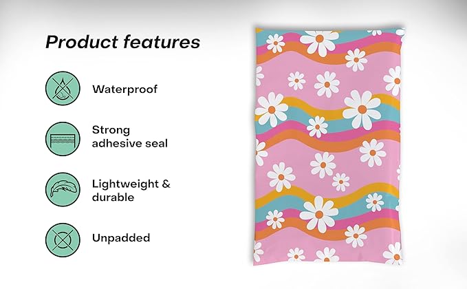 6x9 Poly Mailers – Groovy Daisy – Waterproof, Tear-Resistant Shipping Bags with Adhesive Seal – 100 Pack – Package Mint