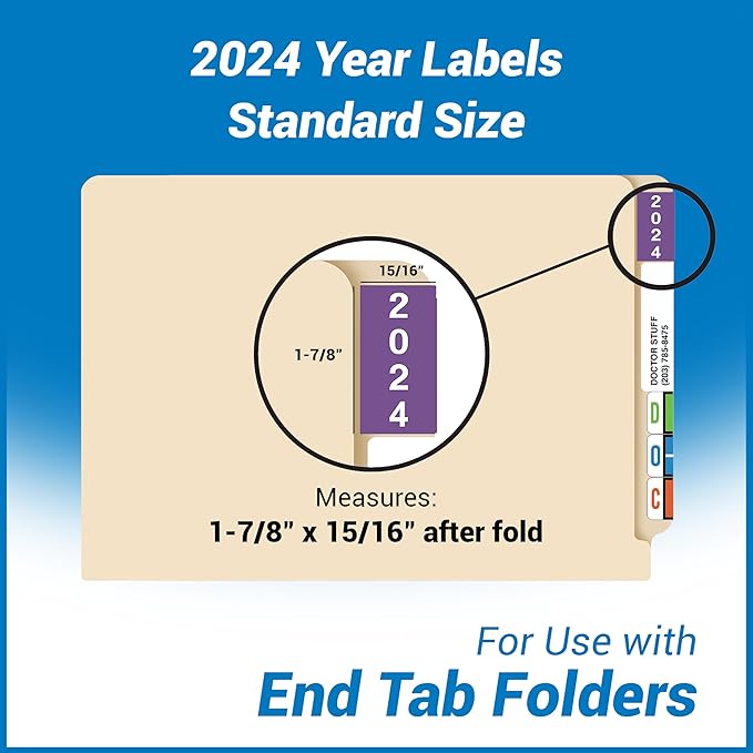 2024 Year Stickers, Doctor Stuff 2024 Chart Stickers, Purple Color Coded, IFC Style, USA Made Year Labels for X-Ray Jackets, 500/Roll, 1 Roll, 1-7/8" x 1-7/8"