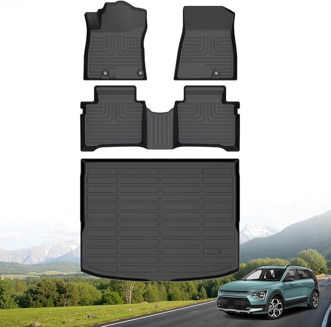 Hutisya-Floor Mats & Cargo Liner Set Fit for Kia NIRO & NIRO Hybrid (Not for NIRO EV & NIRO PHEV) 2023-2025 All Weather Protection Anti-Slip & Durable TPE Full Set Liners Automotive Accessories-Black