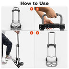 Folding Hand Truck Dolly Cart, 180LBS Portable Aluminum Hand Truck Foldable with Telescoping Handle and Elastic Cord for Luggage, Boxes, Functionality Foldable Dolly for Home, Moving, Black Gray