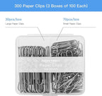 Paper Clips Assorted Sizes, Large PaperClips, Small PaperClips, Paper Clip, Paperclips, Pack of 3 Boxes of 100 Clips Each (300 Clips Total)
