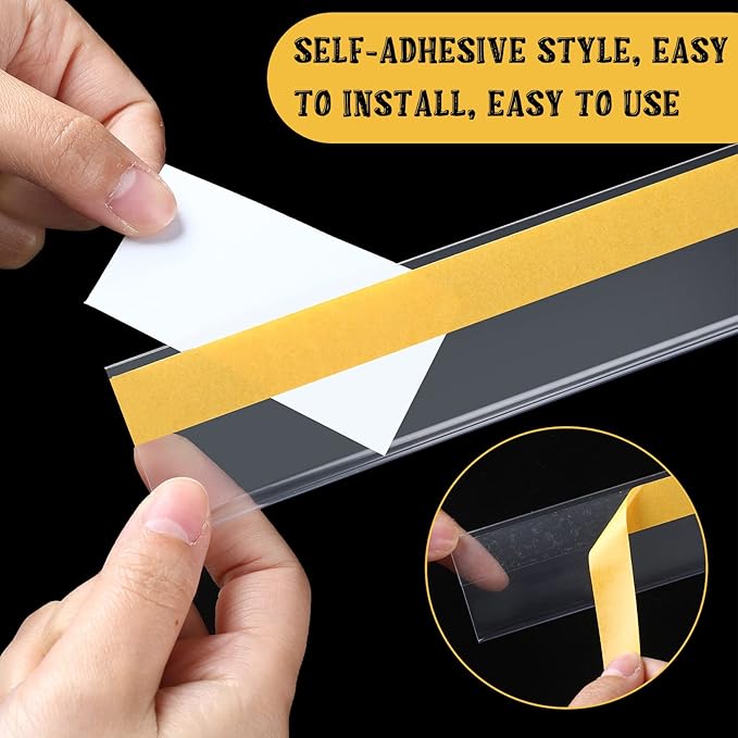 Fainne 50 Pcs 1.25 Inch Shelf Label Strip Holders Plastic Wire Shelf Price Tag Holder Self Adhesive Clear PVC Front and Back Labels Strip for Gondola Price Tag Wood Metal Rack, 48 Inches Long