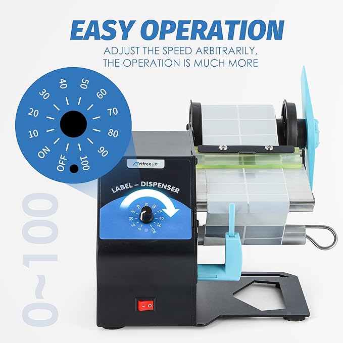 Automatic Label Dispenser Electric Sticker Dispenser for Rolls&Folds Label Machine, Speed Adjustable, Lable Dispenser for 5-120mm Label Width, Transparent Labels & Various Common Labels