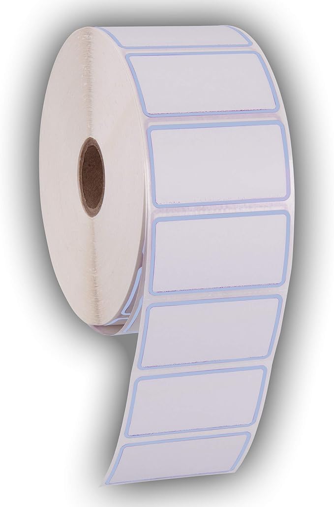 2.25" X 1.25" Direct Thermal Perforated Stickers Labels for Barcodes, Address, Consignment - Compatible with Zebra, Rollo, Godex and More (Blue Border, 12 Rolls)