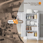 Yizosh Metal Storage Cabinet with 2 Doors and 3 Adjustable Shelves - 47" White Kitchen Pantry Storage Cabinet Locker for Kitchen,Living Room,Dining Room