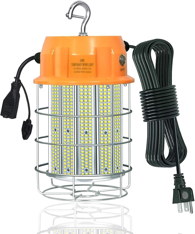 300W LED Temporary Work Light 42,000LM Construction Light Job Site Lighting,5000K,Linkable with ON/Off Button & Hook Portable Work Hanging