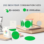 Easy to Use 2 Inch Green Multi-Purpose Round Coding Labels, 4 Rolls 2000 PCS Circle Strong Adhesive Sticker for Office,Inventory, Organizing