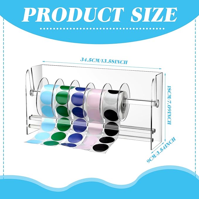 Qilery Adjustable Label Dispenser Acrylic Roll Sticker Dispenser Sticker Holder Organizer Label Stand for Holding Office and Home(9 Disks)
