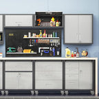Metal Garage Wall Cabinet with Lock, Wall Mounted Metal Storage Cabinets with Doors and Shelf, Lockable Floating Tool Storage for Garage Basement Utility Room