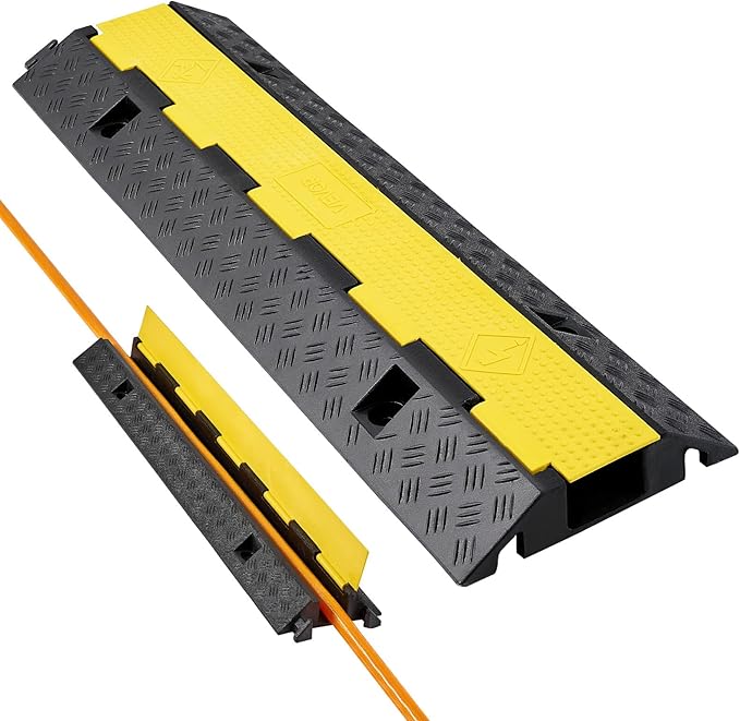 VEVOR Cable Protector Ramp, 1 Channel Heavy Duty 39.37'' Rubber Cord Hose Wire Cover, 2.76''W x 1.97''H Channel Size, Traffic Speed Bump with Flip-Open Top Cover, for Indoor Outdoor Use