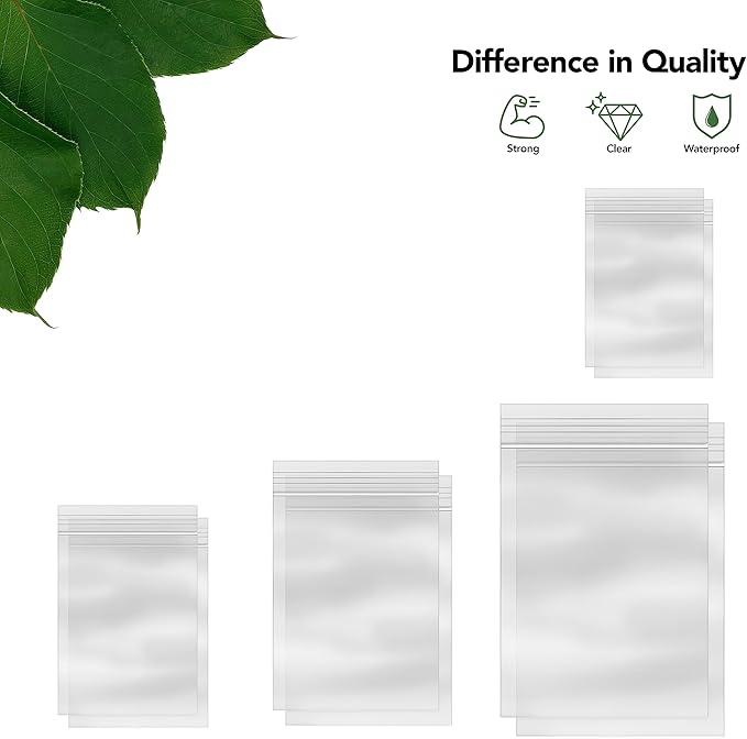 Assorted Resealable Plastic Bags 600 Pack — Clear Reclosable Variety Pack (3 x 5, 4 x 6, 5 x 7, 6 x 9 Inch) with Zipper Seal for Crafts, Small Parts, Jewelry, Treats, Party Favors