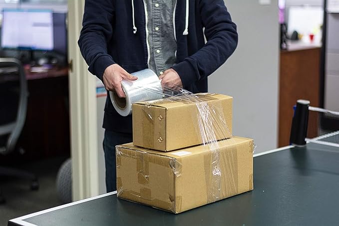 Master Green, 5" x 1000ft 80 Gauge (Pack of 12 Rolls) Clear Plastic Mini Hand Stretch Shrink Wrap Film with One Handle for Industrial, Shipping, Pallet, Storage, Retail, Packing Moving Packaging