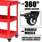 Tool Cart on Wheels, 3 Tier Rolling Mechanic Utility Cart, Heavy Duty Steel, Lockable Wheels, 450 LBS Capacity for Garage, Warehouse, Workshop