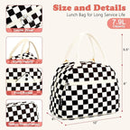 FlowFly Lunch Bag for Women Insulated Lunch Box Corduroy Lunch Tote Cooler for Travel Work Picnic,Corduroy Plaid Black