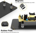 Magnetic Helping Hands Soldering Third Hand, PCB Circuit Board Holder with 3X LED Magnifying Lamp, 360 Hot Air Gun Holder, Extra Large & Heavy Duty Base Plate | Flexible Arms for Soldering Station