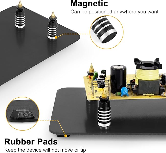 Magnetic Helping Hands Soldering Third Hand, PCB Circuit Board Holder with 3X LED Magnifying Lamp, 360 Hot Air Gun Holder, Extra Large & Heavy Duty Base Plate | Flexible Arms for Soldering Station