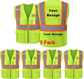 Safety Vest Customize Logo with 5 Pockets & Zipper Reflective High Visibility Vest Class 2 Outdoor Workwear
