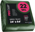 PROTARP Extreme Heavy Duty 22 Mil Tarp Cover, Waterproof, UV Resistant, Rip and Tear Proof, Poly Tarpaulin with Reinforced Edges for Roof, Camping, Patio, Pool, Boat. (Green/Black 24′ X 64′)