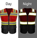Safety Vest Customize Logo with 5 Pockets & Zipper Reflective High Visibility Vest Class 2 Outdoor Workwear