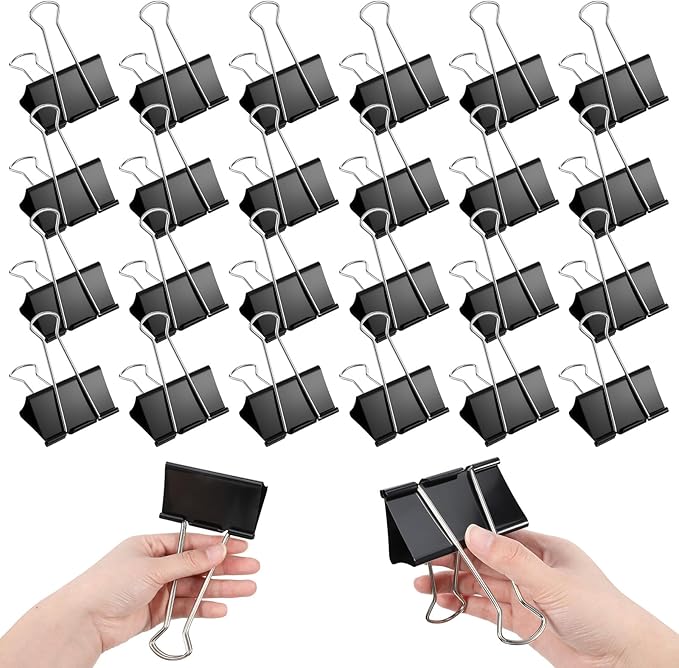 24 Pack Extra Large Binder Clips Jumbo Binder Clips 3 inch, Heavy Duty Paper Clamps for Office and Home Supplies, Black