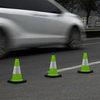 Fluorescent Orange/Green PVC Traffic Cones, Heavy Black Base Parking Lot Cone Structurally Stable Weatherproof Road Construction Safety Cones (8, Green, 12" Small)