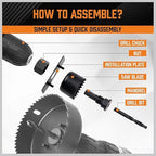 HORUSDY Hole Saw Set 24PCS Hole Saw Kit,Hole Saw Drill Bit Kit, 3/4"-6" (19-152mm) 17PCS Saw Blades, 2 Mandrels, 3 Drill Bit, Installation Plate, Hex Key, For Drywall, Soft Wood, Plywood, Plastic, PVC