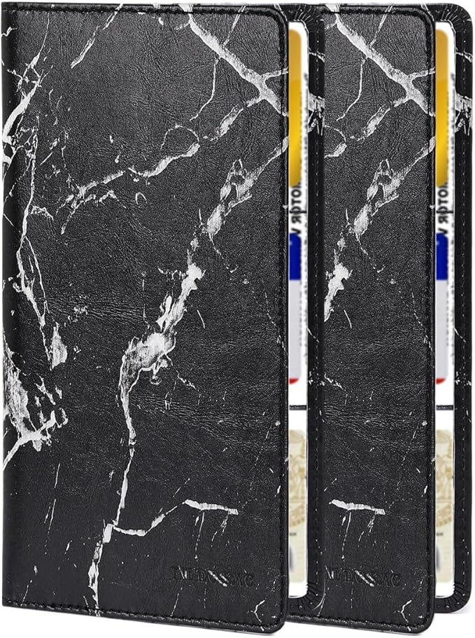 2Pack Leather Car Registration and Insurance Card Holder, Car Document Holder for Cards License with Magnetic Shut (Marble Black)
