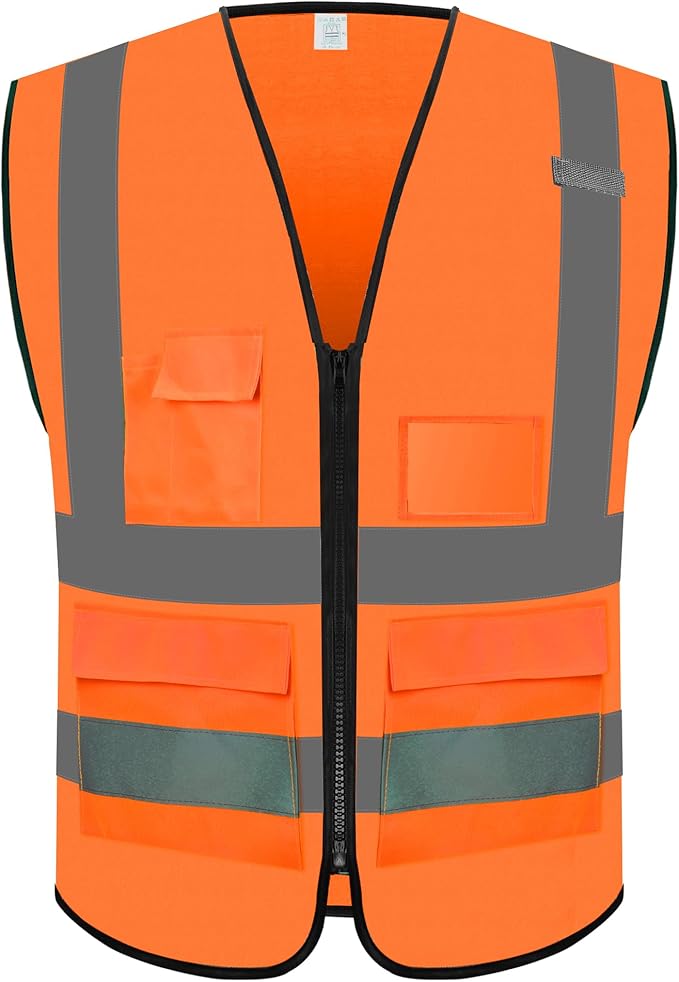 Reflective Safety Vest for Men Women with 5 Pockets and Zipper Front High Visibility Construction Vest Meets ANSI/ISEA Standards