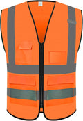 Reflective Safety Vest for Men Women with 5 Pockets and Zipper Front High Visibility Construction Vest Meets ANSI/ISEA Standards