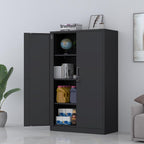 Metal Storage Cabinet with Locking Doors and 3 Adjustable Shelves, 53.5-Inch Tall Lockable Steel Storage Cabinets for Home Office Garage Pantry (Black)