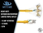 10 ft Outdoor Extension Cord Waterproof - 12 Gauge Heavy Duty Extension Cord Splitter Outdoor 10 ft - Lighted Outdoor Extension Cords with Multiple Outlets - Watts Wire - 10' Grounded
