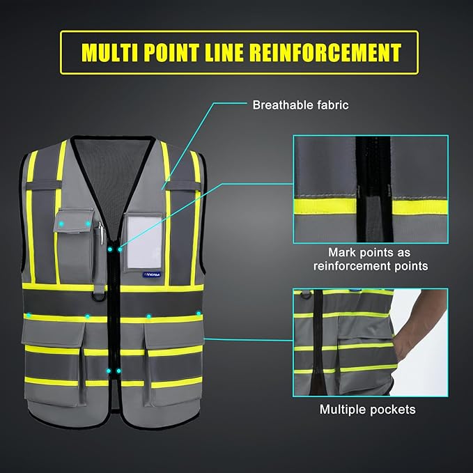 AYKRM 11 color High Vis Reflective Safety Vest for Women Men Security Pocket Zipper