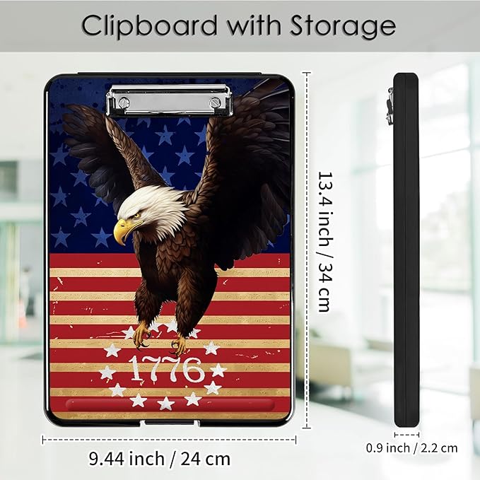 Clipboard with Storage,Office Supplies Nursing Clipboards Folder with Pen Holder Plastic Foldable Clip Board with Storage for Nurse Teacher,Flag Eagle