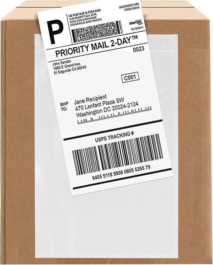 1000 Count 6.5" x 10" Shipping Label Envelopes, Clear Packing List Pouches with Self-Adhesive Back, Top Loading for Shipping Labels Sleeves, for Packing Slips, Labels Invoices & Paperwork. GPI