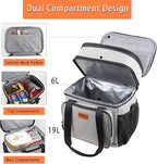 Double Decker XLarge Lunch Box, Insulated Heavy Duty Lunch Bag Waterproof Leakproof Durable Cooler Bag for Men Women Adults Work Picnic Camping Trip, 22L, Grey